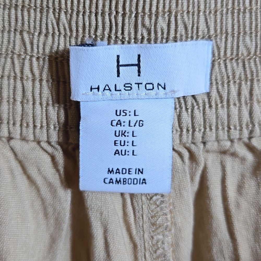 H by Halston Tan Linen Wide‎ Leg Pants NWT Size Large Pull On Crop Elastic Waist - Picture 2 of 10
